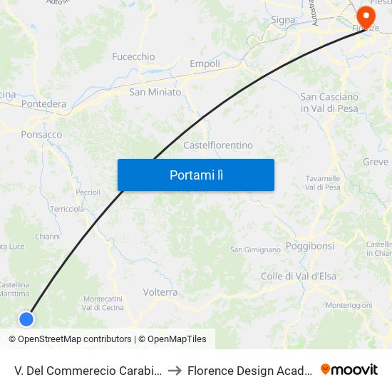 V. Del Commerecio Carabinieri to Florence Design Academy map