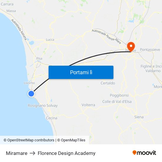 Miramare to Florence Design Academy map