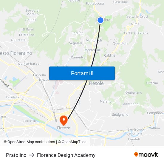 Pratolino to Florence Design Academy map