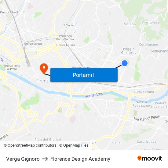 Verga Gignoro to Florence Design Academy map