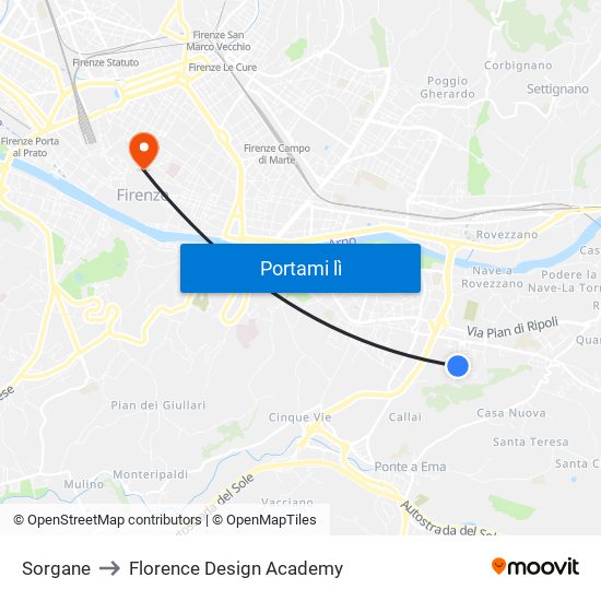 Sorgane to Florence Design Academy map