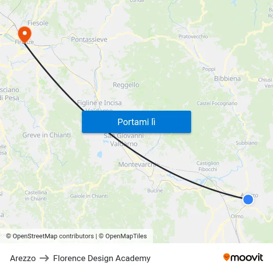 Arezzo to Florence Design Academy map