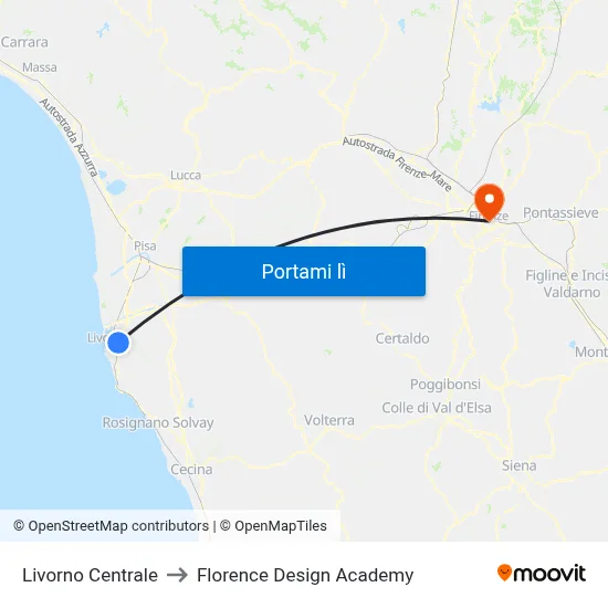 Livorno Centrale to Florence Design Academy map