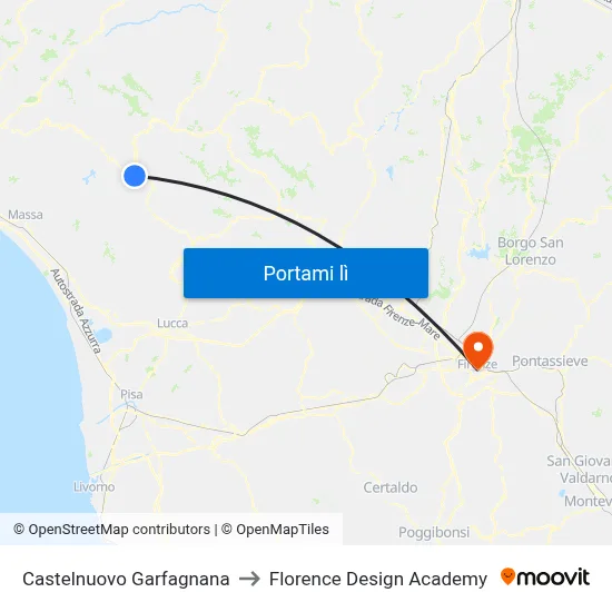 Castelnuovo Garfagnana to Florence Design Academy map