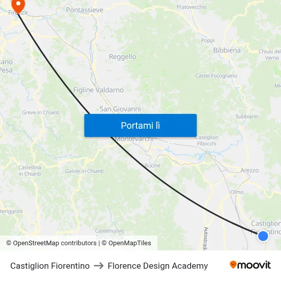 Castiglion Fiorentino to Florence Design Academy map
