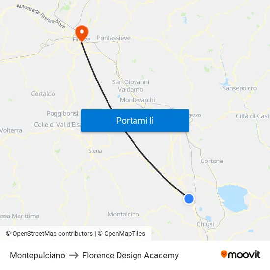 Montepulciano to Florence Design Academy map