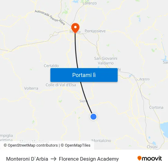 Monteroni D`Arbia to Florence Design Academy map
