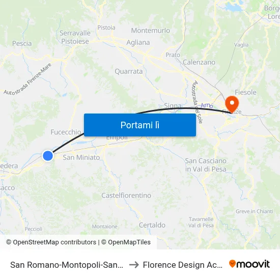San Romano-Montopoli-Santa Croce to Florence Design Academy map
