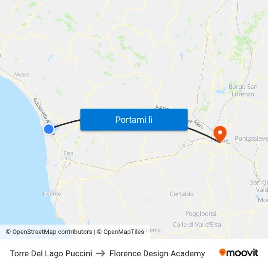 Torre Del Lago Puccini to Florence Design Academy map