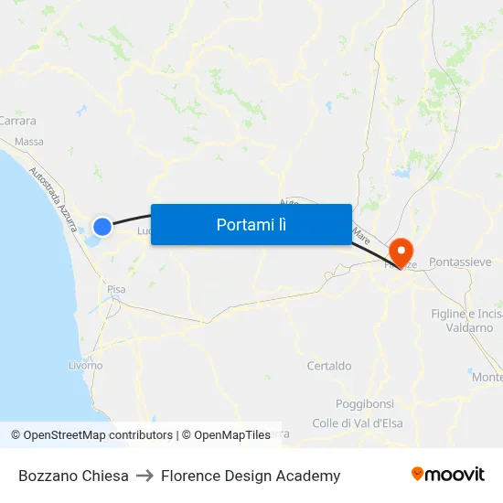 Bozzano Chiesa to Florence Design Academy map