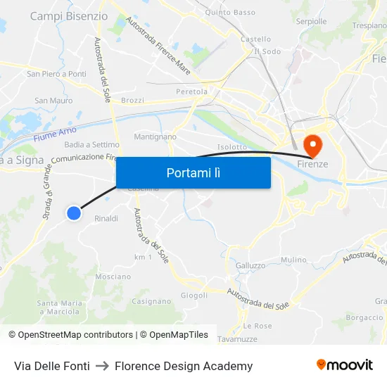 Via Delle Fonti to Florence Design Academy map