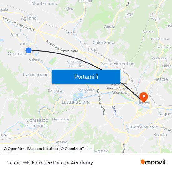 Casini to Florence Design Academy map