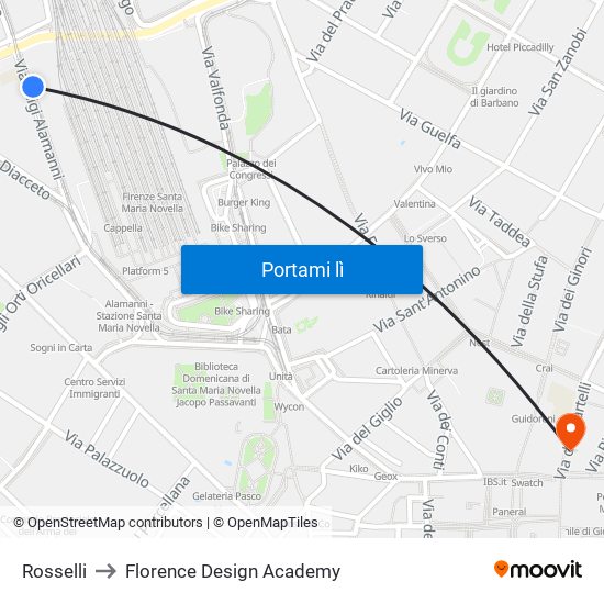 Rosselli to Florence Design Academy map