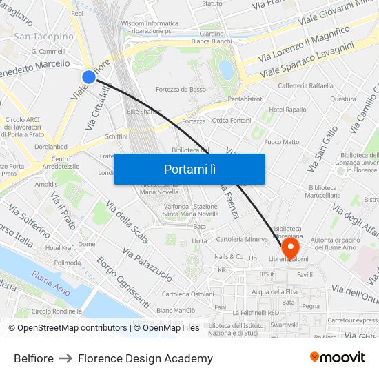 Belfiore to Florence Design Academy map