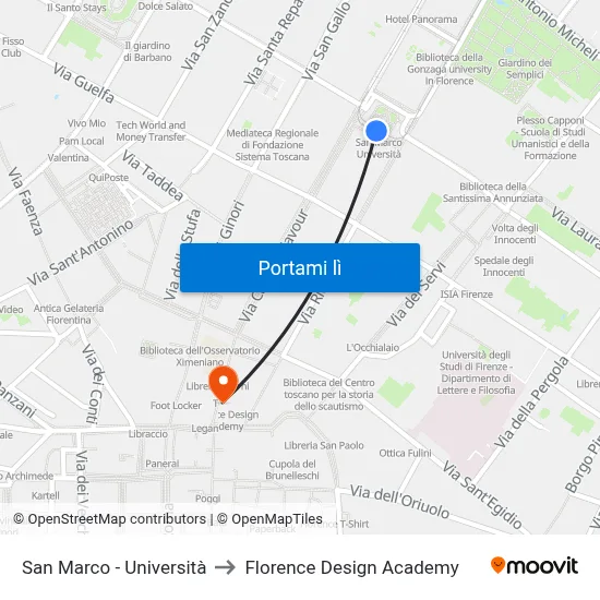 San Marco - Università to Florence Design Academy map