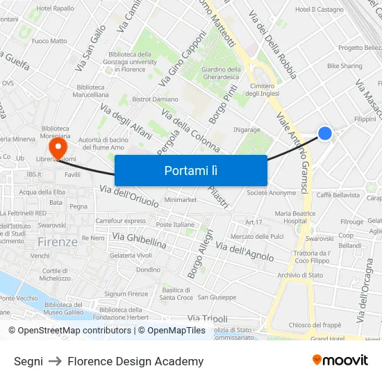 Segni to Florence Design Academy map