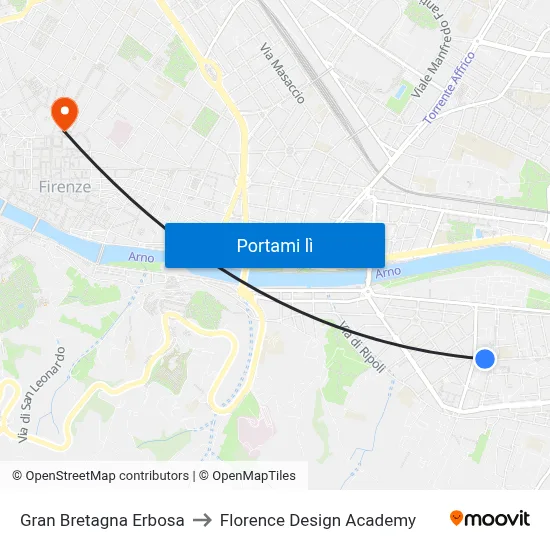 Gran Bretagna Erbosa to Florence Design Academy map