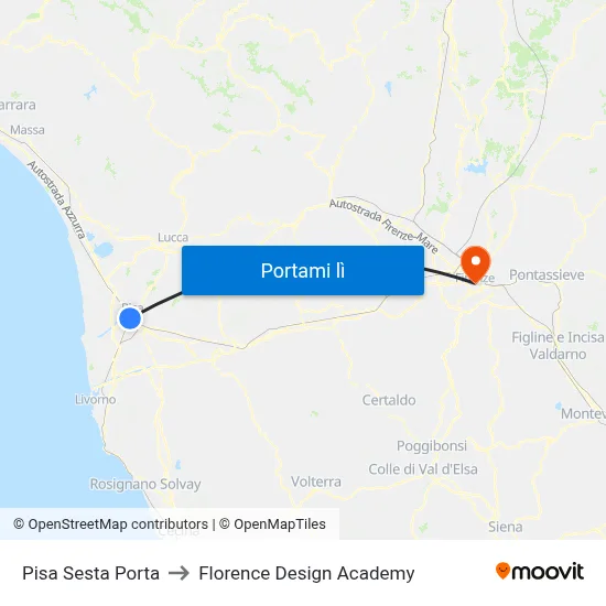 Pisa Sesta Porta to Florence Design Academy map