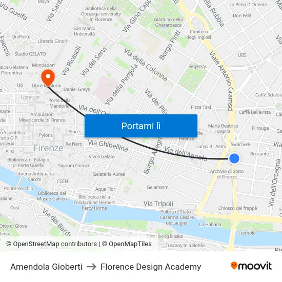 Amendola Gioberti to Florence Design Academy map