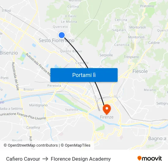 Cafiero Cavour to Florence Design Academy map