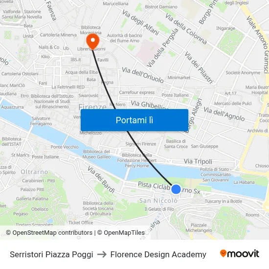 Serristori Piazza Poggi to Florence Design Academy map