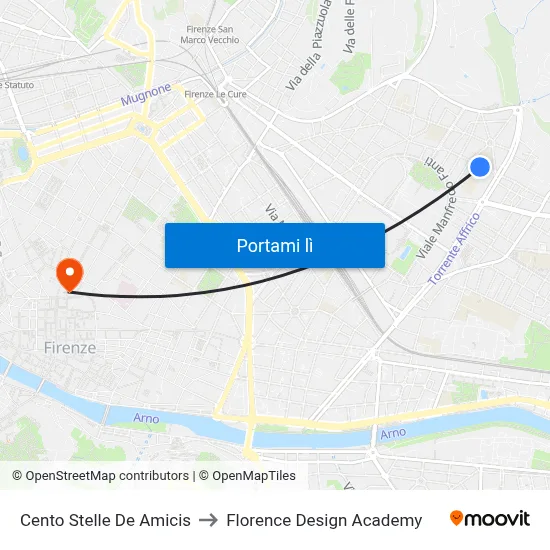 Cento Stelle De Amicis to Florence Design Academy map