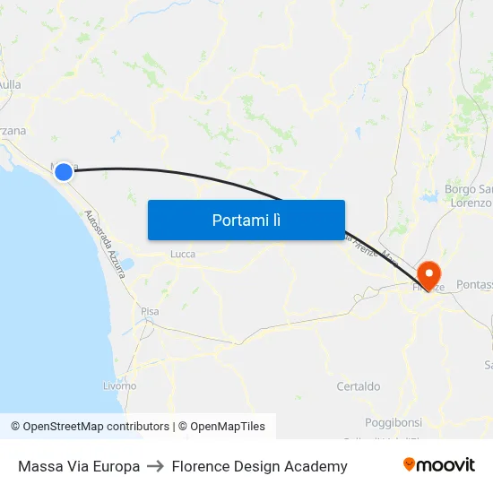 Massa Via Europa to Florence Design Academy map