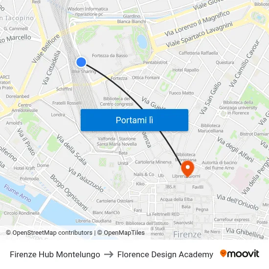 Firenze Hub Montelungo to Florence Design Academy map
