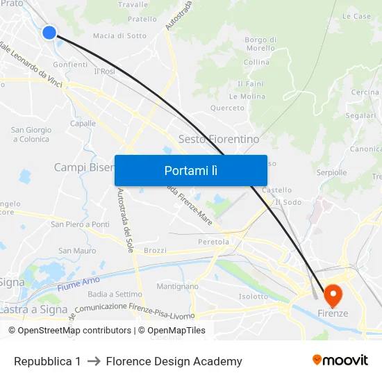 Repubblica 1 to Florence Design Academy map