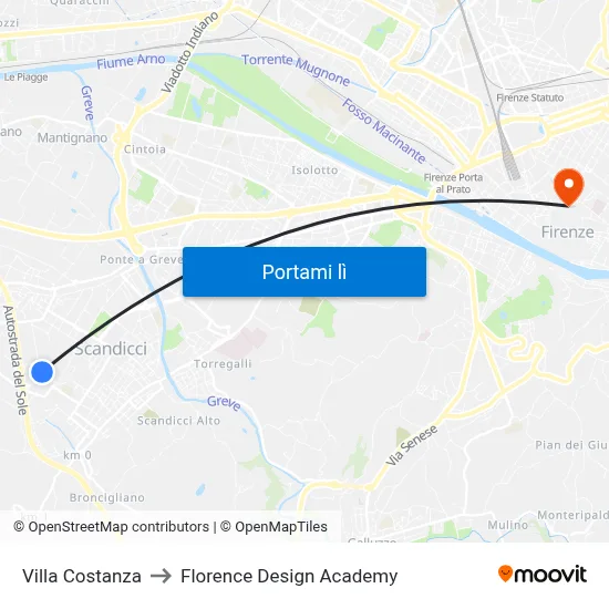 Villa Costanza to Florence Design Academy map