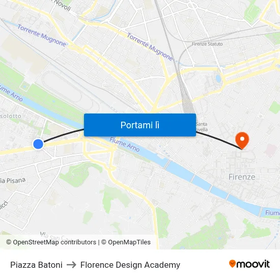 Piazza Batoni to Florence Design Academy map