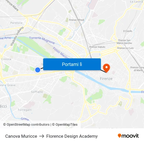 Canova Muricce to Florence Design Academy map