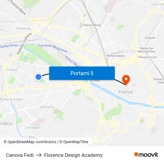 Canova Fedi to Florence Design Academy map