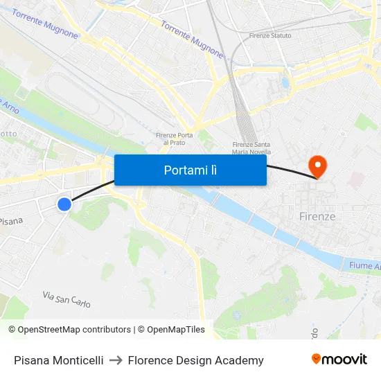 Pisana Monticelli to Florence Design Academy map