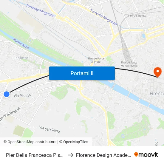 Pier Della Francesca Pisana to Florence Design Academy map
