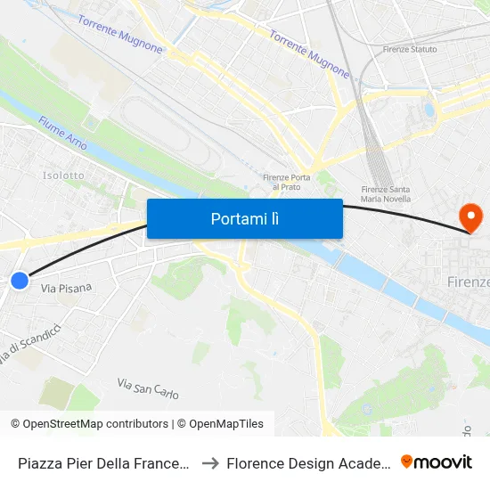 Piazza Pier Della Francesca to Florence Design Academy map