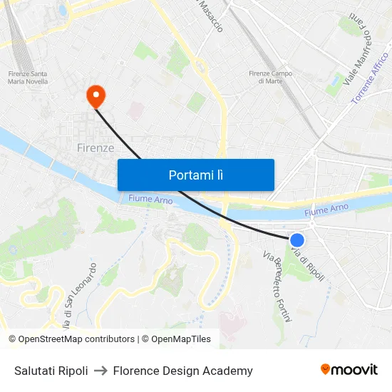 Salutati Ripoli to Florence Design Academy map