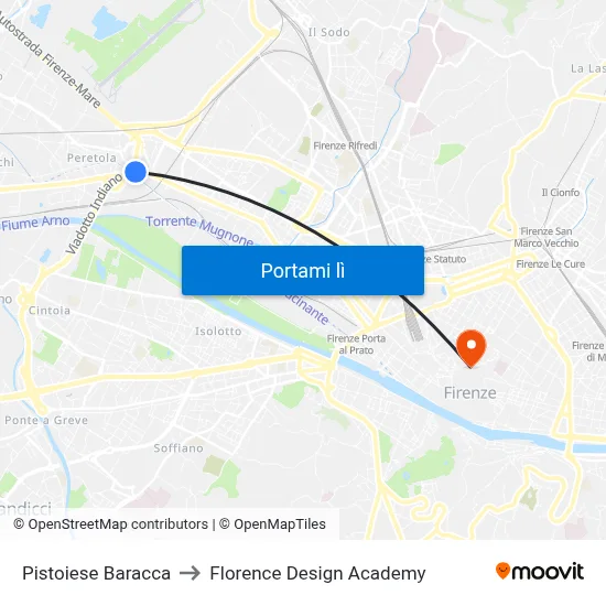 Pistoiese Baracca to Florence Design Academy map