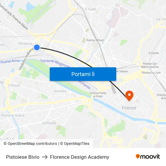 Pistoiese Bivio to Florence Design Academy map