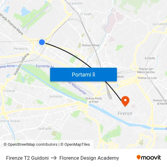 Firenze T2 Guidoni to Florence Design Academy map