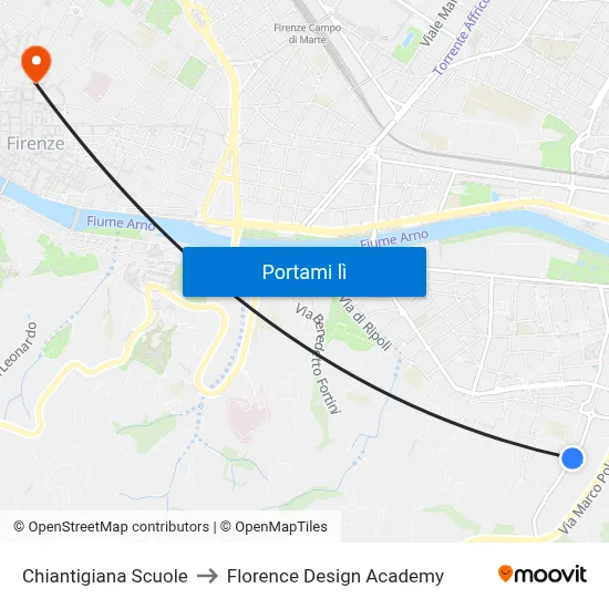 Chiantigiana Scuole to Florence Design Academy map