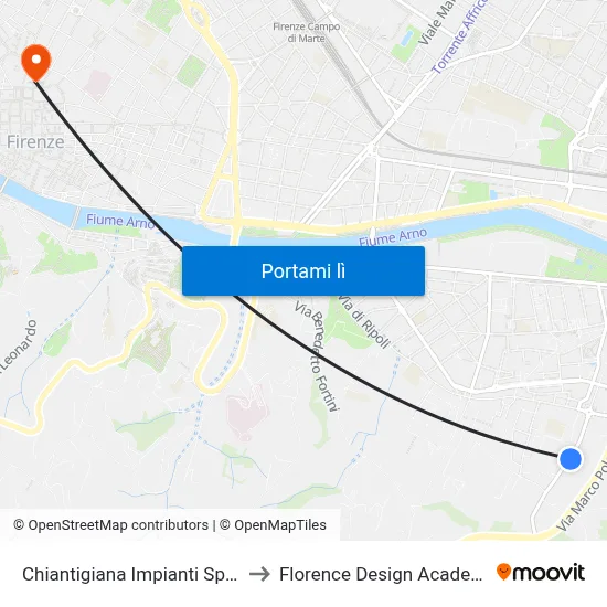 Chiantigiana Impianti Sport to Florence Design Academy map
