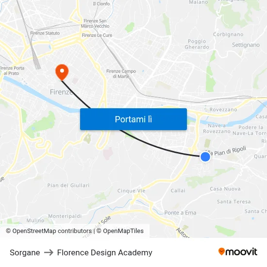 Sorgane to Florence Design Academy map