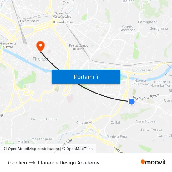 Rodolico to Florence Design Academy map