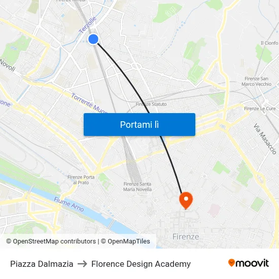 Piazza Dalmazia to Florence Design Academy map