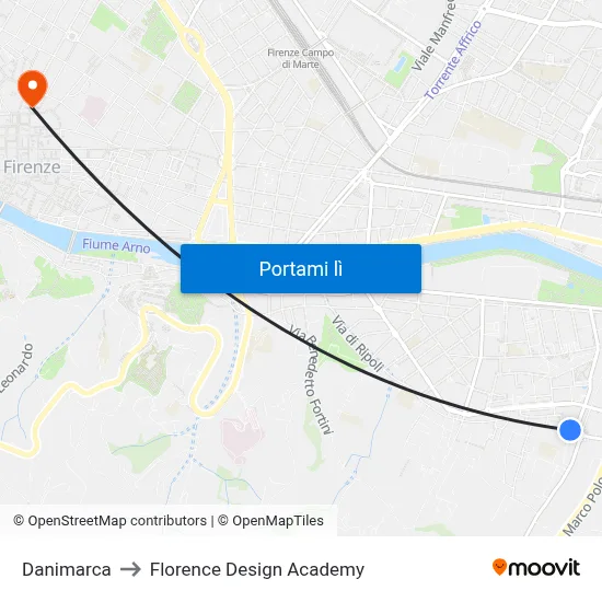 Danimarca to Florence Design Academy map