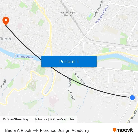 Badia A Ripoli to Florence Design Academy map
