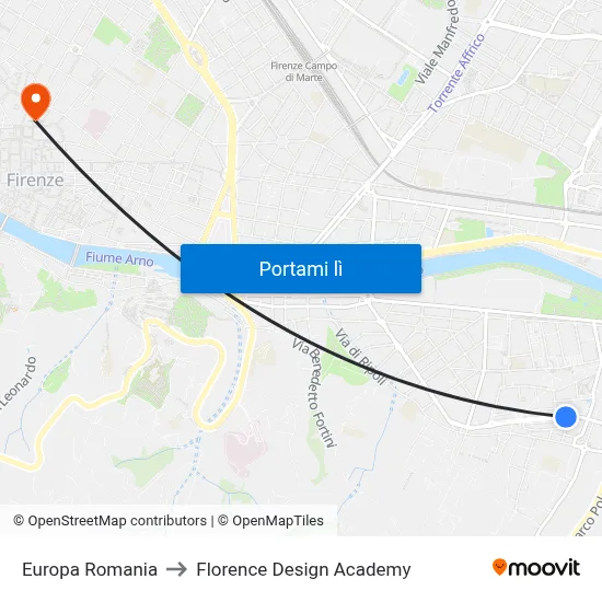 Europa Romania to Florence Design Academy map
