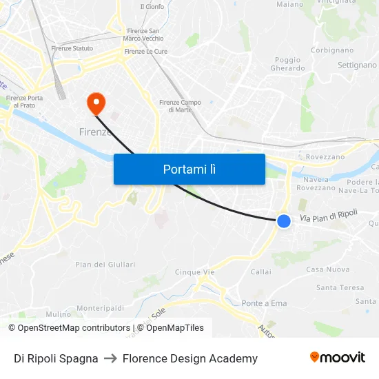 Di Ripoli Spagna to Florence Design Academy map
