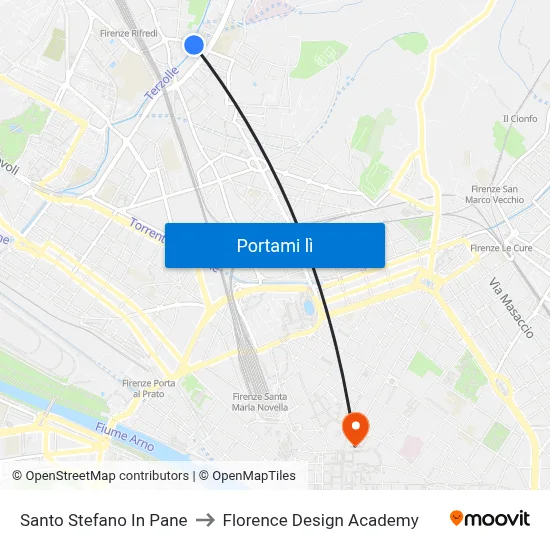 Santo Stefano In Pane to Florence Design Academy map